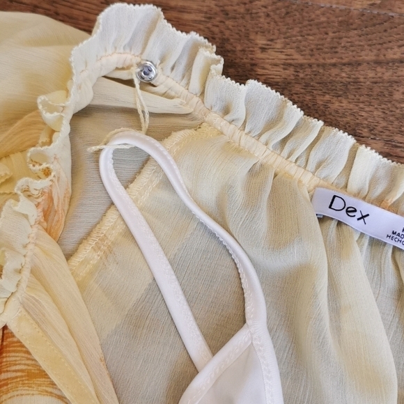 𝅺Dex Sheer Shirt Frill Boho Yellow Gold Feathers M - Picture 6 of 11